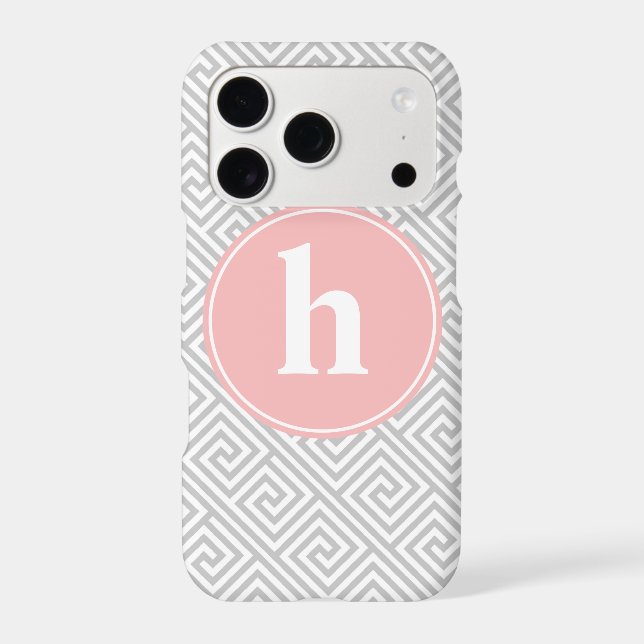 Grey and Pink Greek Key Pattern Monogram (Back)