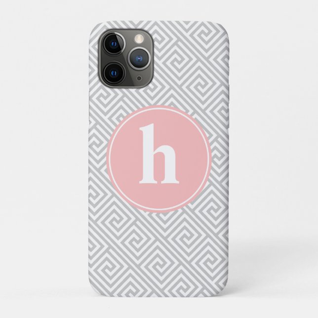 Grey and Pink Greek Key Pattern Monogram Case-Mate iPhone Case (Back)