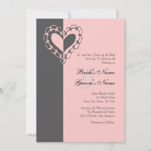 Grey and Pink Heart Wedding Invitation