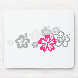 Grey and Pink Hibiscus designs Mouse Mat