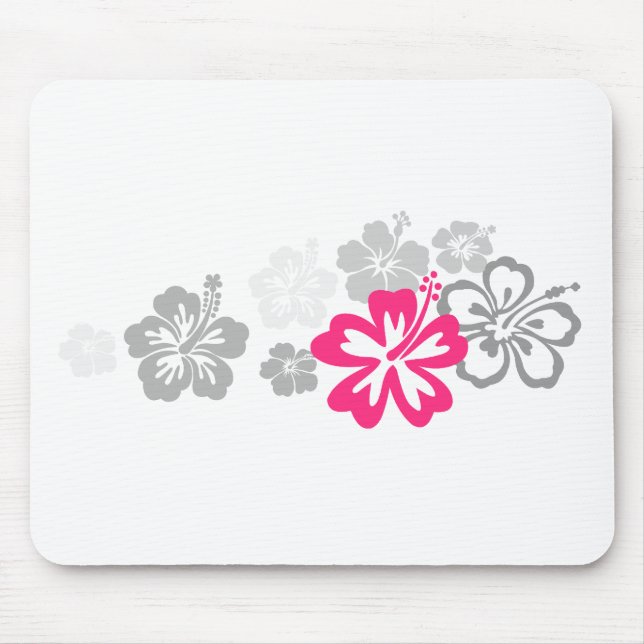 Grey and Pink Hibiscus designs Mouse Mat (Front)