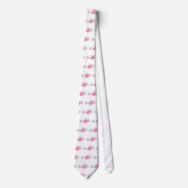 Grey and Pink Hibiscus designs Tie (Front)