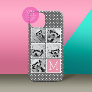 Grey and Pink Instagram 5 Photo Collage Monogram Case-Mate iPhone 14 Plus Case
