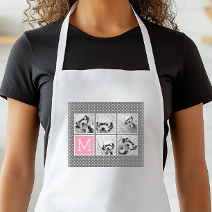 Grey and Pink Instagram 5 Photo Collage Monogram Standard Apron