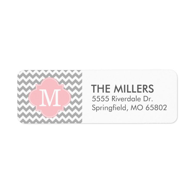 Grey and Pink Modern Chevron Custom Monogram (Front)