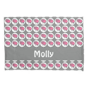 Grey and pink pig pattern pillowcase