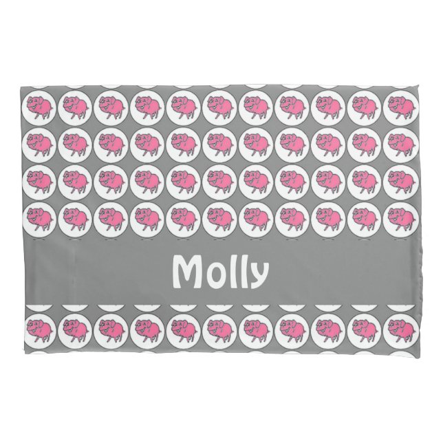 Grey and pink pig pattern pillowcase (Front)