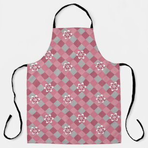 Grey and pink plaid with chamomile flowers apron