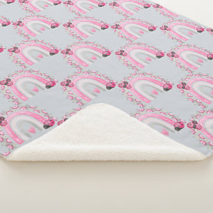 Grey and Pink Rainbows and Ladybugs Baby Sherpa Blanket
