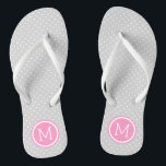 Grey and Pink Tiny Dots Monogram Flip Flops<br><div class="desc">Custom printed flip flop sandals with a cute girly polka dot pattern and your custom monogram or other text in a circle frame. Click Customise It to change text fonts and colours or add your own images to create a unique one of a kind design!</div>