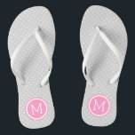 Grey and Pink Tiny Dots Monogram Flip Flops<br><div class="desc">Custom printed flip flop sandals with a cute girly polka dot pattern and your custom monogram or other text in a circle frame. Click Customise It to change text fonts and colours or add your own images to create a unique one of a kind design!</div>
