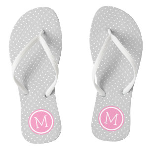 Grey and Pink Tiny Dots Monogram Flip Flops