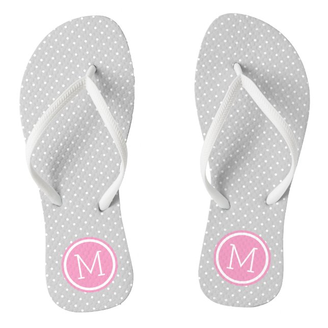 Grey and Pink Tiny Dots Monogram Flip Flops (Footbed)