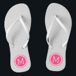 Grey and Pink Tiny Dots Monogram Flip Flops<br><div class="desc">Custom printed flip flop sandals with a cute girly polka dot pattern and your custom monogram or other text in a circle frame. Click Customise It to change text fonts and colours or add your own images to create a unique one of a kind design!</div>