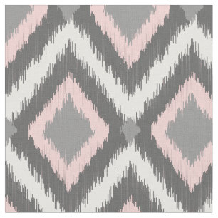 Grey and Pink Tribal Ikat Chevron Fabric