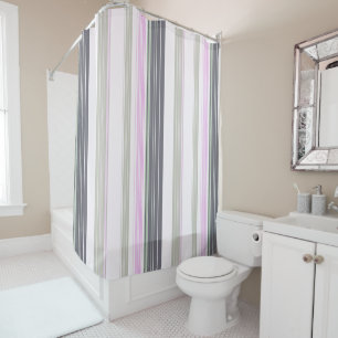 Grey and pink vertical stripes. shower curtain