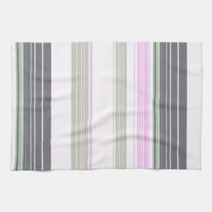 Grey and pink vertical stripes. tea towel