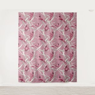 Grey And Pink Watercolor Cardinal Birds Pattern Tapestry