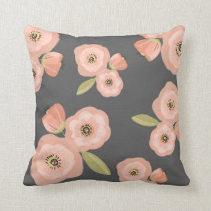 Grey and Pink Watercolor Floral Throw Pillow