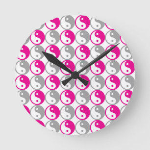 Grey and pink yin yang pattern round clock