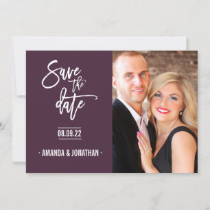 Grey and Plum colour Chevron Wedding Save the Date