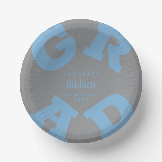 Grey and Powder Blue Graduation Paper Plate (Front)