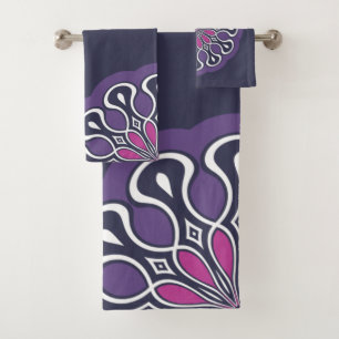 Grey and Purple Abstract Modern Mandala Bath Towel Set