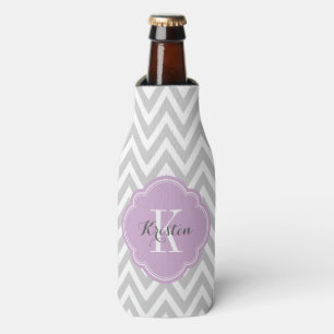 Grey and Purple Chevron Monogram Bottle Cooler