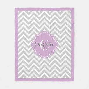 Grey and Purple Chevron Monogram Fleece Blanket