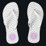 Grey and Purple Chevron Monogram Flip Flops<br><div class="desc">Custom printed flip flop sandals with a stylish modern chevron pattern and your custom monogram or other text in a circle frame. Click Customise It to change text fonts and colours or add your own images to create a unique one of a kind design!</div>