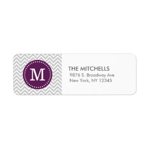 Grey and Purple Chevron Monogram Return Address
