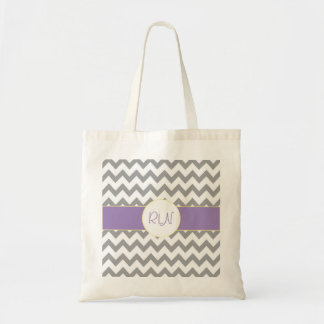 Grey and Purple Chevron Striped Monogram Tote Bag