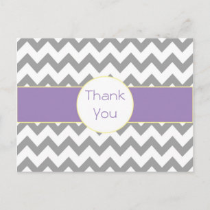 Grey and Purple Chevron Striped Thank You Postcard