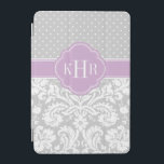 Grey and Purple Damask Polka Dots Monogram iPad Mini Cover<br><div class="desc">Chic modern stylish iPad case design features a mix of preppy polka dots and elegant vintage damask patterns personalised with your monogram initials or name in a quatrefoil frame. Click Customise It to change monogram font and colours to create your own unique one of a kind design!</div>