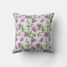 Grey and purple flower pillow with butterflies
