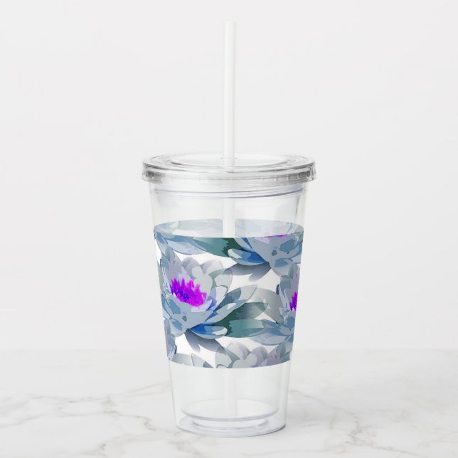 Grey and purple flowers pattern acrylic tumbler (Front)