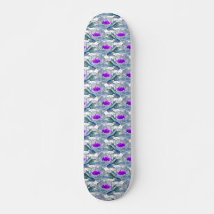 Grey and purple flowers pattern skateboard