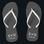 Grey and Purple Modern Wedding Monogram Flip Flops<br><div class="desc">Custom printed flip flop sandals personalised with a cute heart and your monogram initials and wedding date. Click Customise It to change text fonts and colours or add your own images to create a unique one of a kind design!</div>