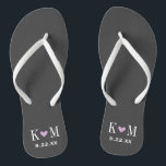 Grey and Purple Modern Wedding Monogram Flip Flops<br><div class="desc">Custom printed flip flop sandals personalised with a cute heart and your monogram initials and wedding date. Click Customise It to change text fonts and colours or add your own images to create a unique one of a kind design!</div>