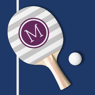 Grey and Purple Preppy Stripes Monogram Ping Pong Paddle