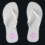 Grey and Purple Tiny Dots Monogram Flip Flops<br><div class="desc">Custom printed flip flop sandals with a cute girly polka dot pattern and your custom monogram or other text in a circle frame. Click Customise It to change text fonts and colours or add your own images to create a unique one of a kind design!</div>