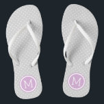 Grey and Purple Tiny Dots Monogram Flip Flops<br><div class="desc">Custom printed flip flop sandals with a cute girly polka dot pattern and your custom monogram or other text in a circle frame. Click Customise It to change text fonts and colours or add your own images to create a unique one of a kind design!</div>