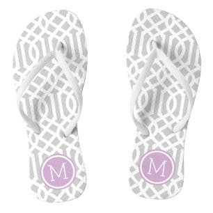 Grey and Purple Trellis Monogram Flip Flops