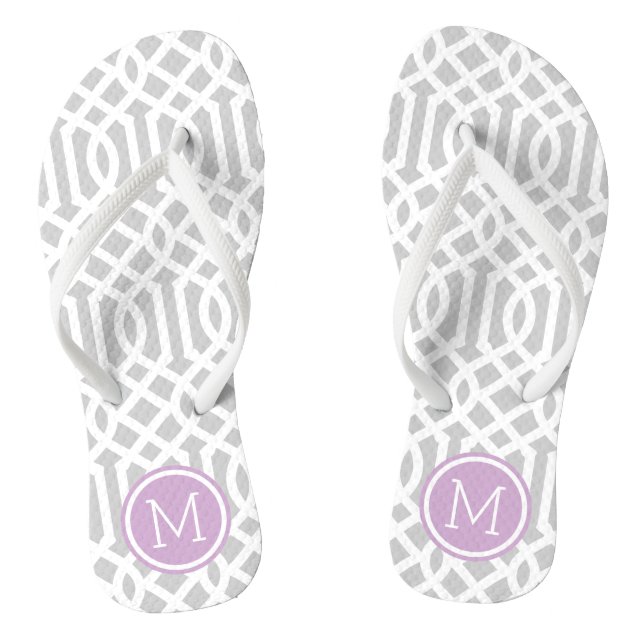 Grey and Purple Trellis Monogram Flip Flops (Footbed)