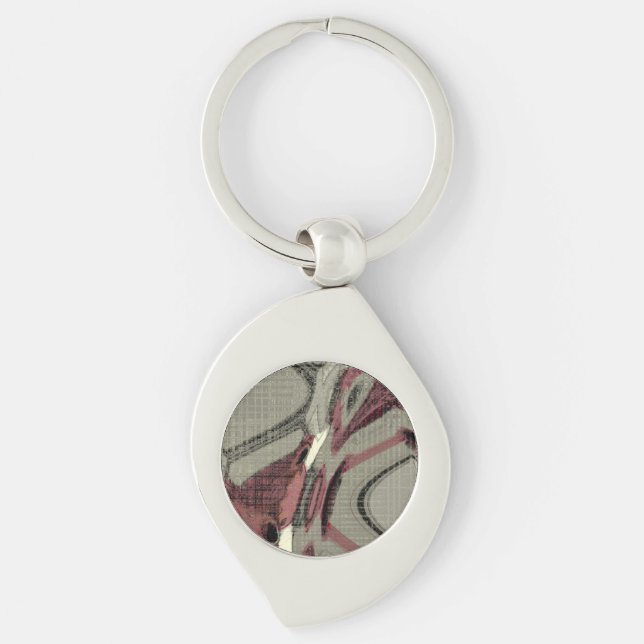 Grey and Red Abstract Art Key Ring (Front)