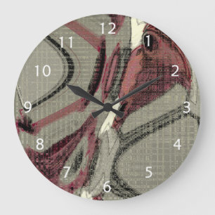 Grey and Red Abstract Art Large Clock