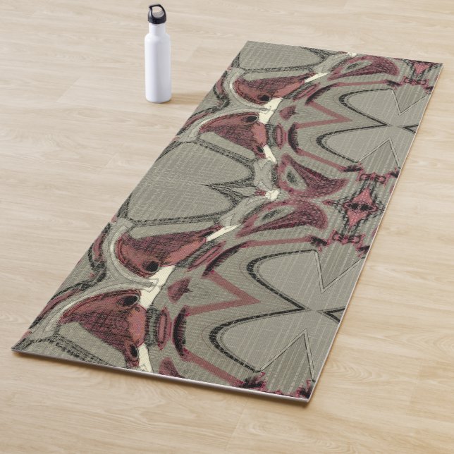 Grey and Red Abstract Art Yoga Mat (In Situ)