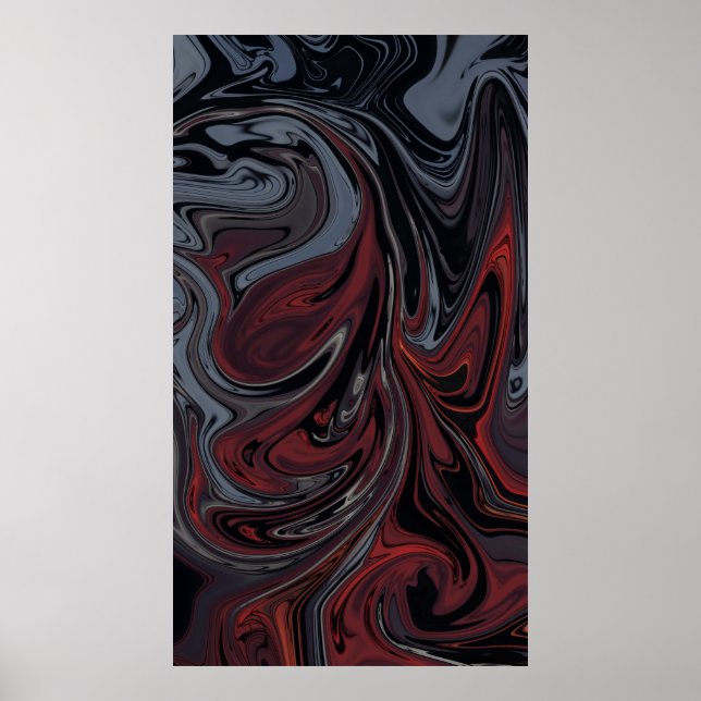 Grey and red abstract painting poster (Front)