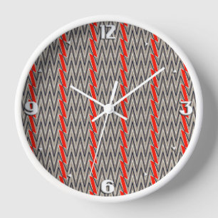 Grey and red chevron design clock