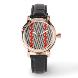 Grey and red chevron design watch